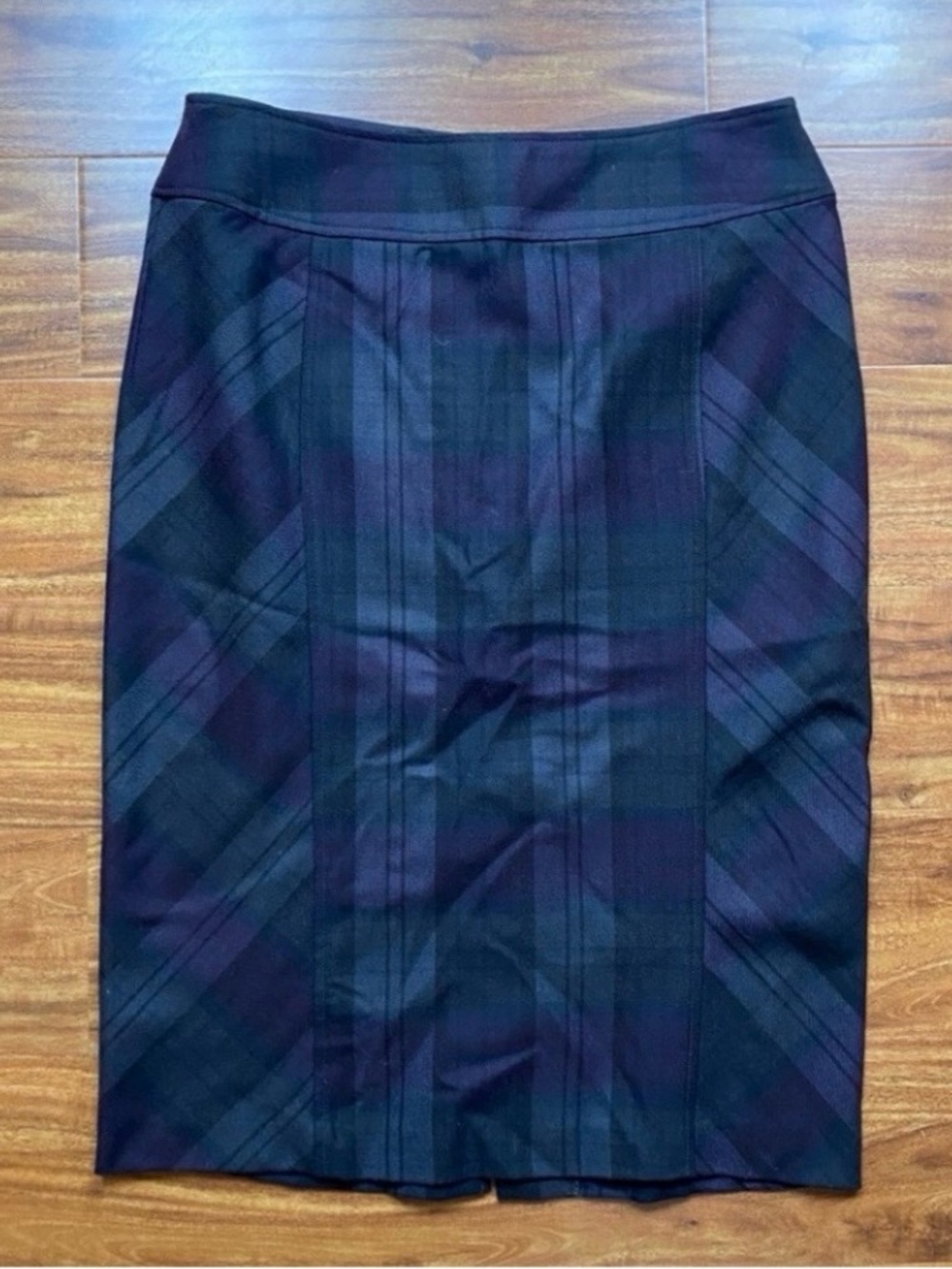Kenar Women's Plum Gray Plaid 100% Wool Pencil Skirt Size 8 Preppy Classic